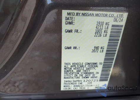 2015 Nissan Altima 2.5 S z USA, uszkodzony, nr VIN 1N4AL3AP9FC120725